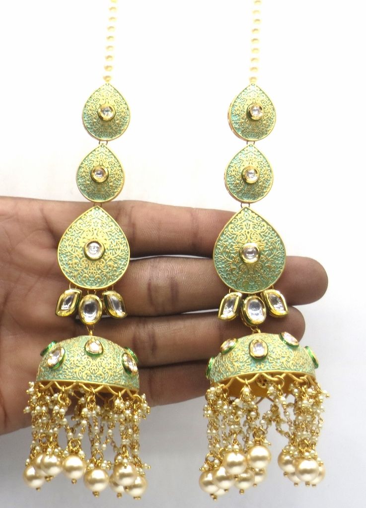 Jewelshingar Jewellery Gold Plating Pista Colour Earrings For Women ( 48895-acj )