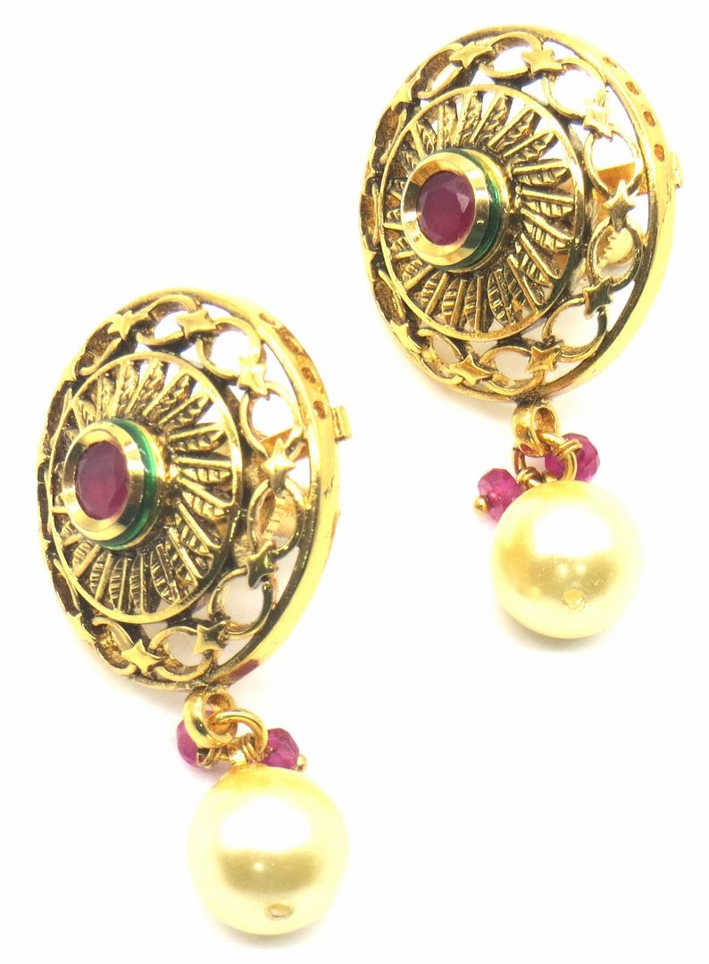 Jewelshingar Jewellery Antique Plating Ruby Colour Dangle & Drop Earrings For Women ( 49064-ace )