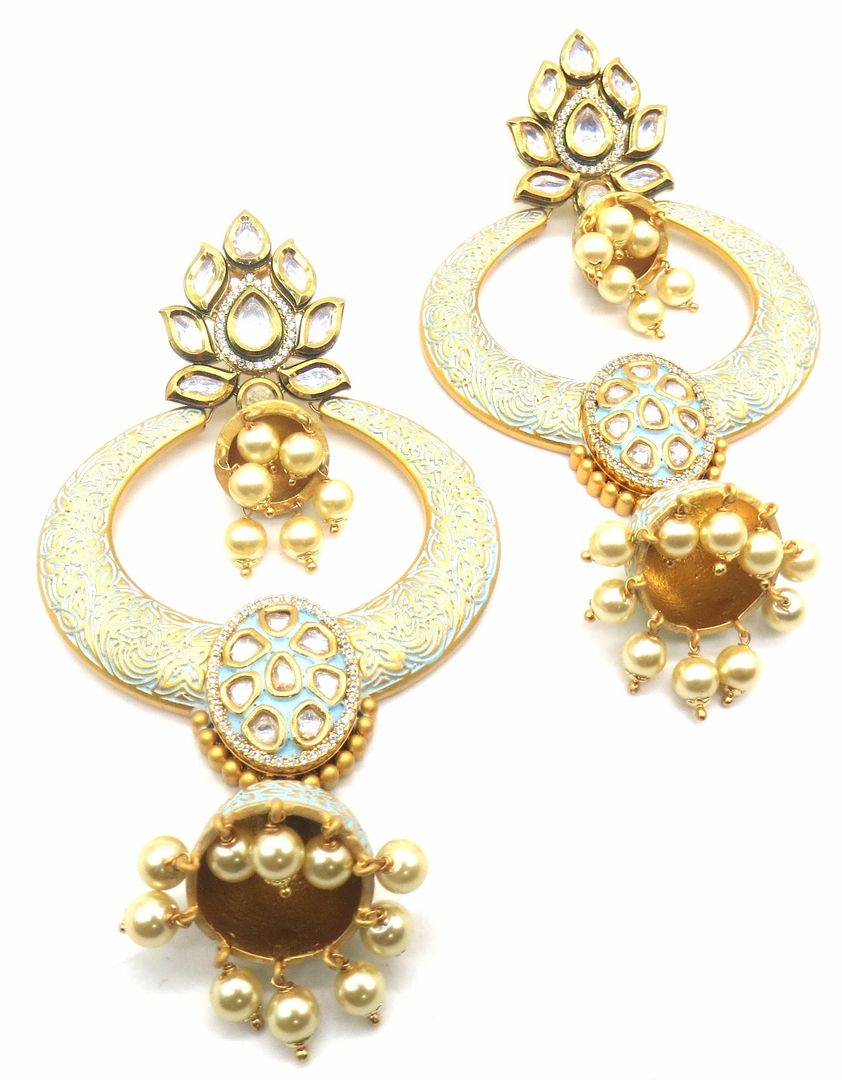 Jewelshingar Jewellery Antique Plating Firozi Colour Jhumki Earrings For Women ( 49163-acej )