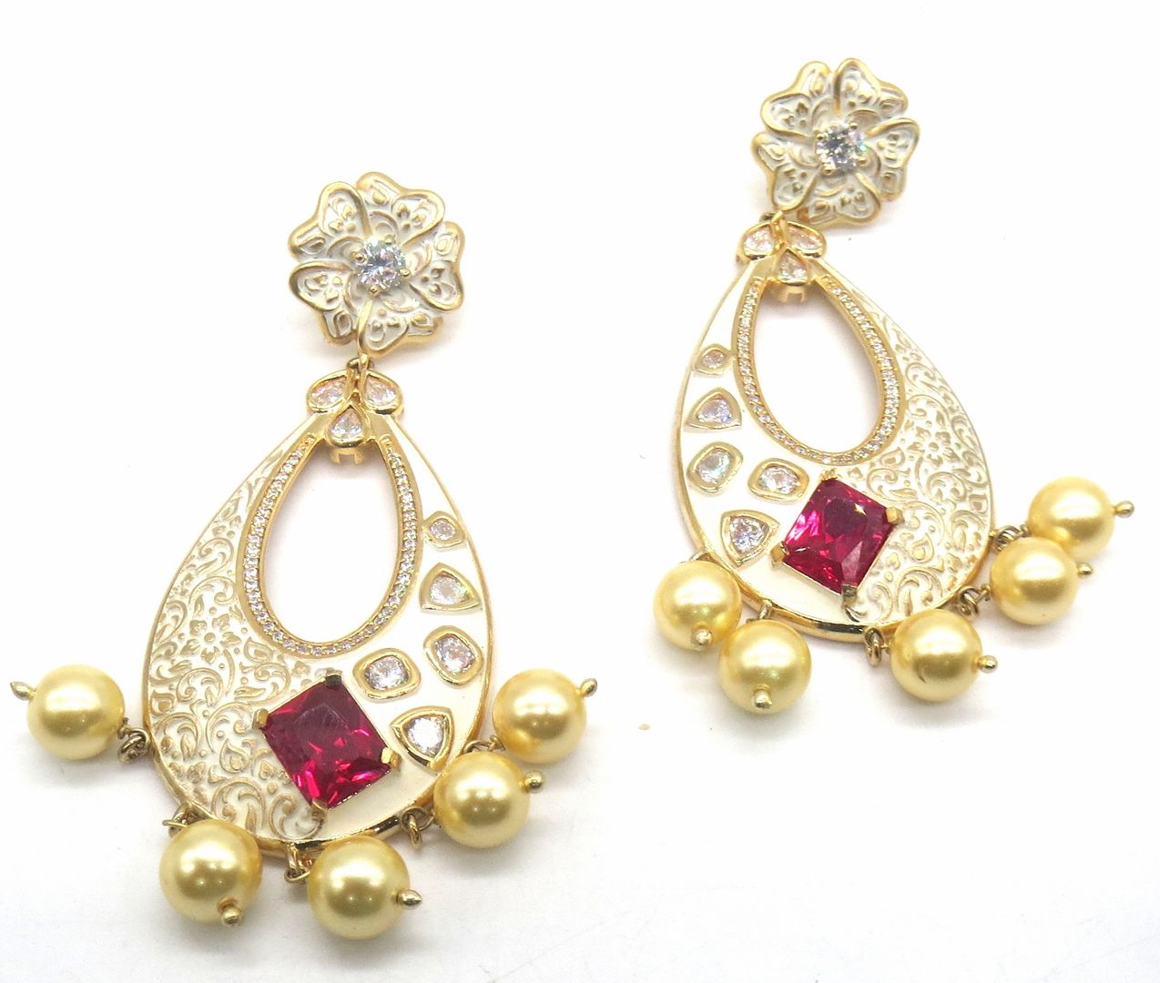 Jewelshingar Jewellery Gold Plating Red Colour Dangle & Drop Earrings For Women ( 49176-dce )
