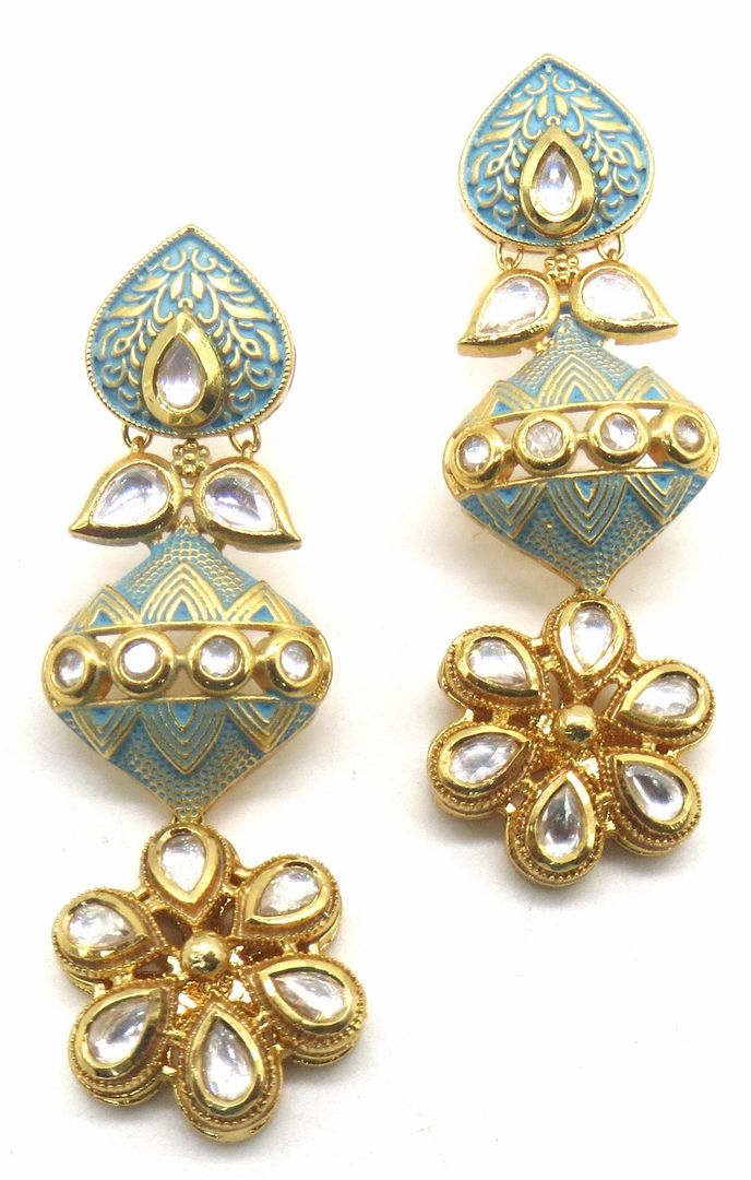Jewelshingar Jewellery Antique Plating Firozi Colour Dangle & Drop Earrings For Women ( 49236-dce )
