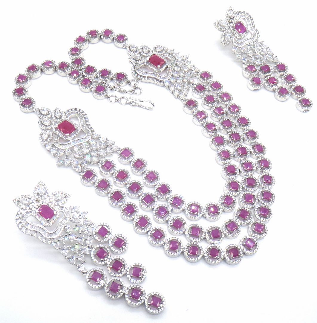 Jewelshingar Jewellery Rhodium Plated Colour Ruby Necklace Set For Women ( 49497-nad )