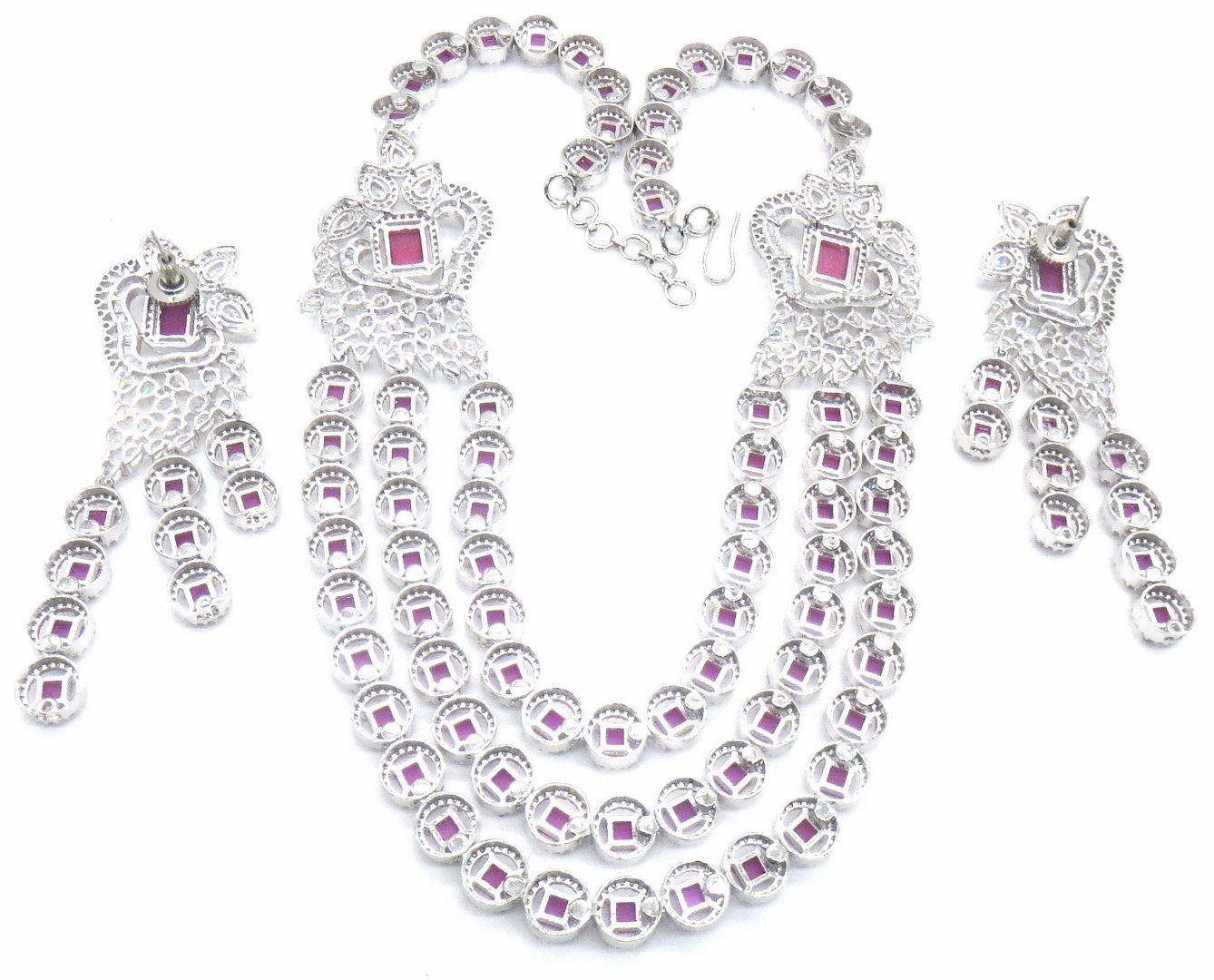 Jewelshingar Jewellery Rhodium Plated Colour Ruby Necklace Set For Women ( 49497-nad )