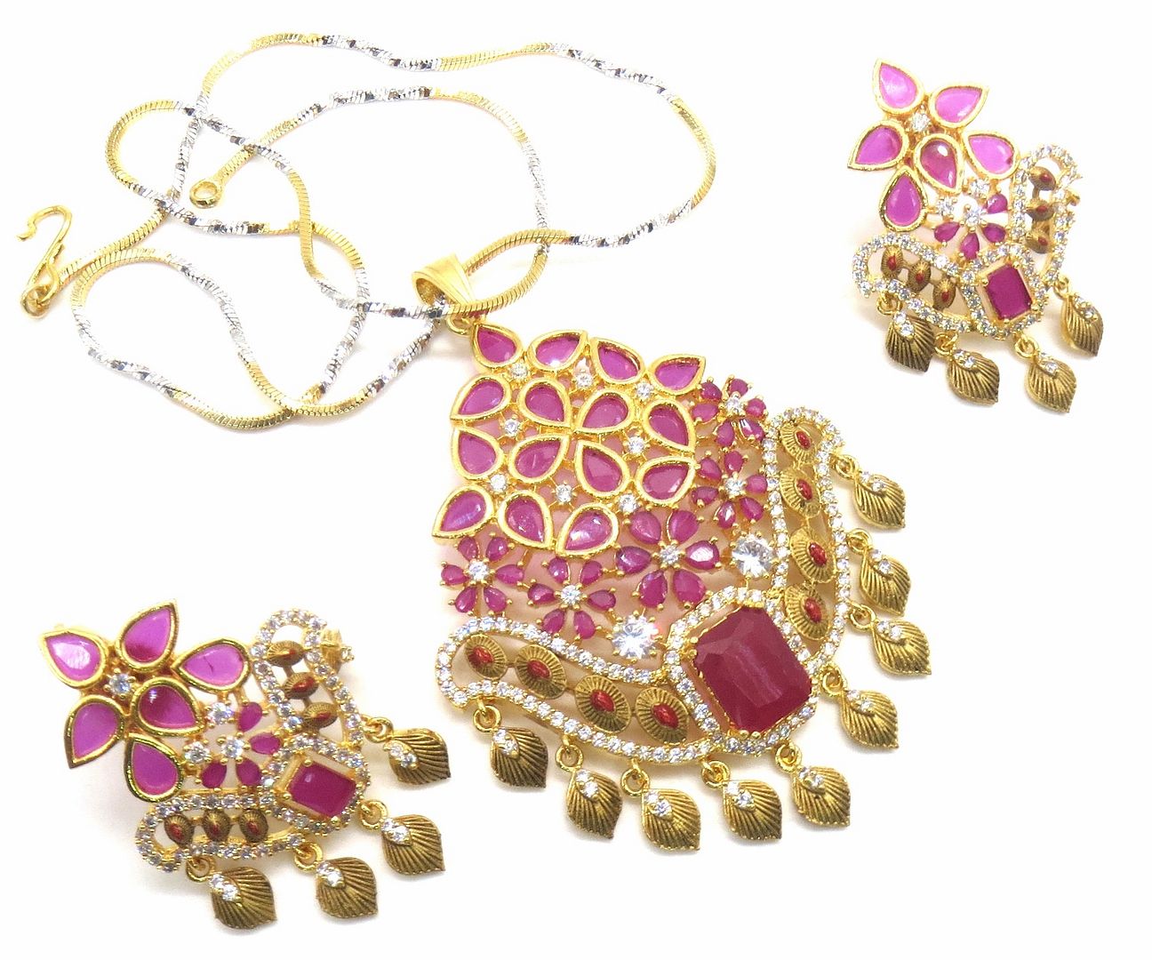 Jewelshingar Jewellery Gold Plated Colour Ruby Pendant Set For Women ( 49544-psad )