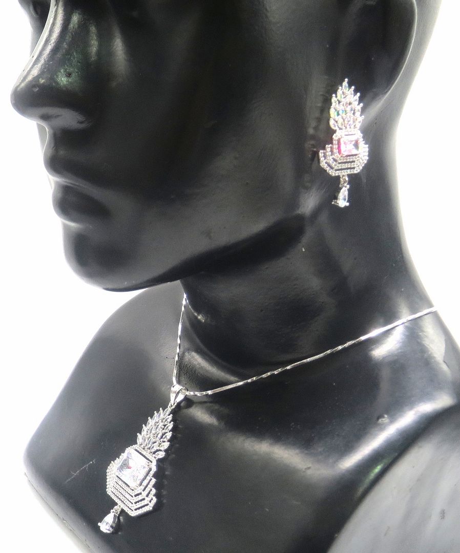 Jewelshingar Jewellery Rhodium Plated Colour Clear Pendant Set For Women ( 49567-psad )