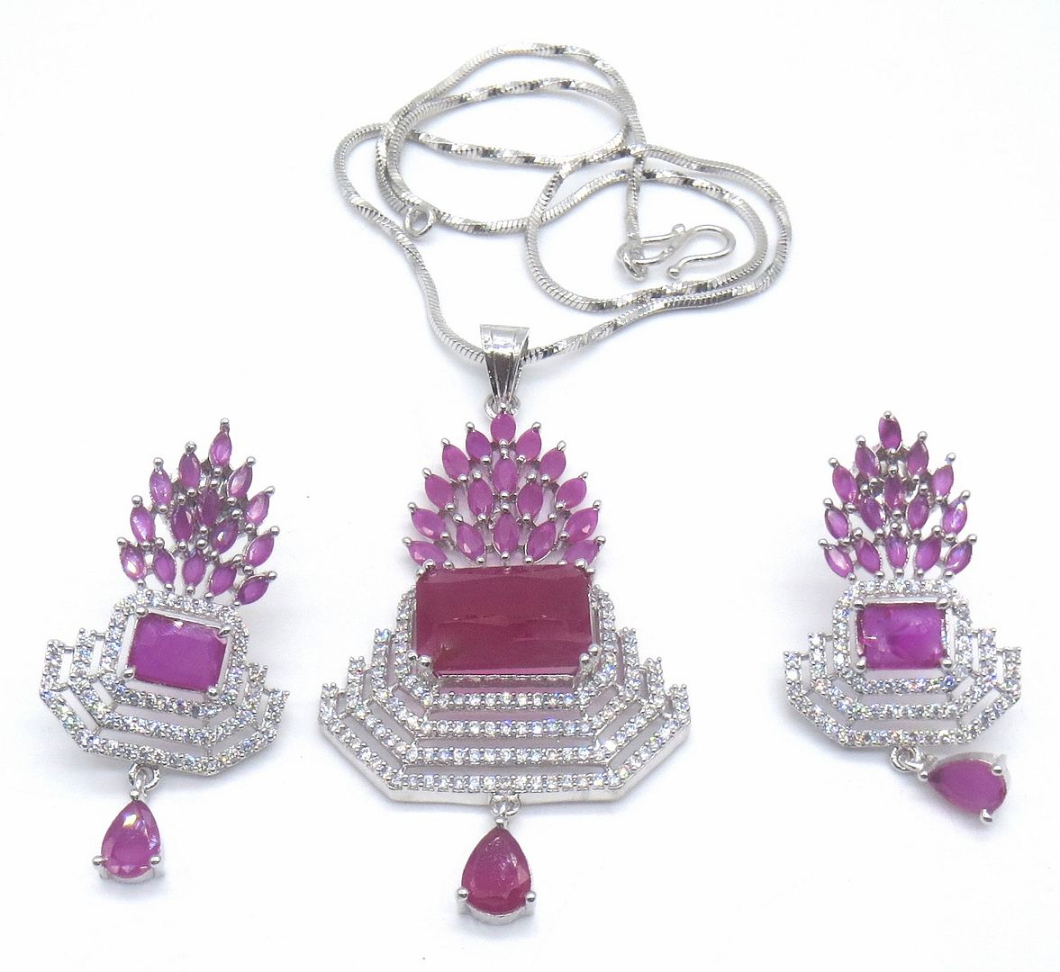 Jewelshingar Jewellery Rhodium Plated Colour Ruby Pendant Set For Women ( 49571-psad )