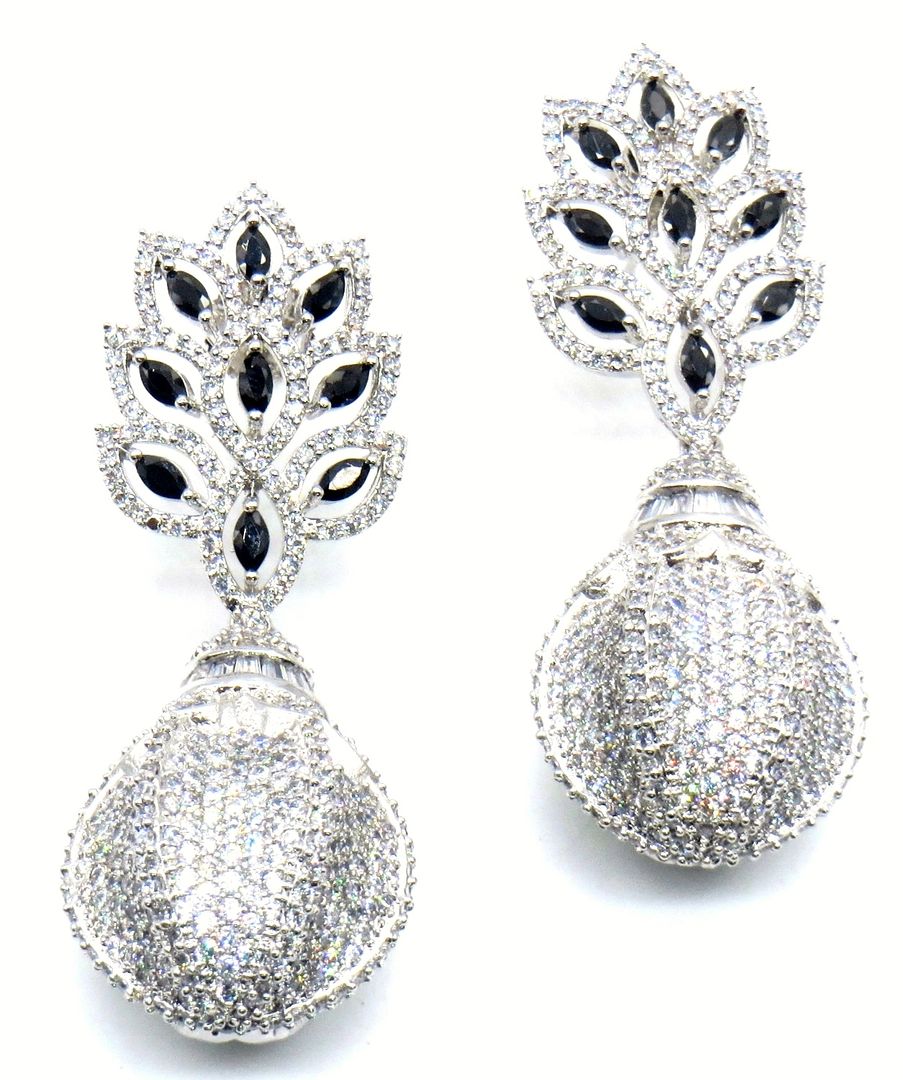 Jewelshingar Jewellery Rhodium Plating Black Colour Dangle & Drop Earrings For Women ( 49575-ead )