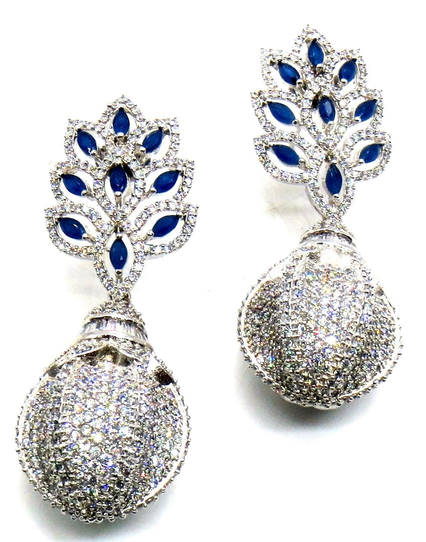 Jewelshingar Jewellery Rhodium Plating Blue Colour Dangle & Drop Earrings For Women ( 49580-ead )