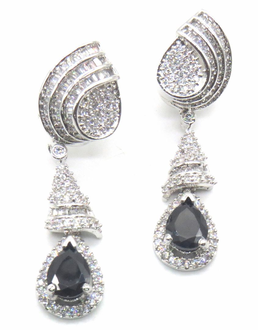 Jewelshingar Jewellery Rhodium Plating Black Colour Dangle & Drop Earrings For Women ( 49846-ead )
