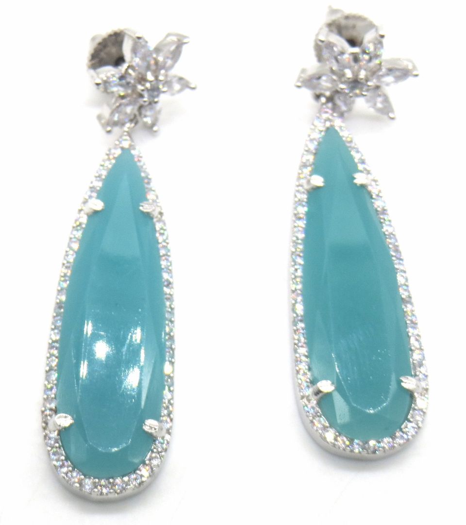 Jewelshingar Jewellery Rhodium Plating Pista Colour Dangle & Drop Earrings For Women ( 49851-ead )
