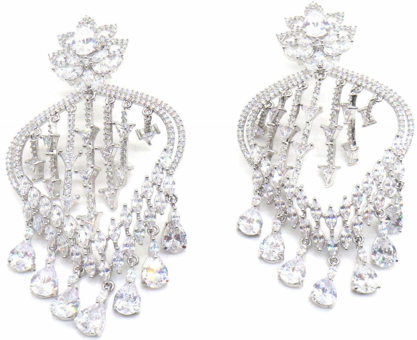Jewelshingar Jewellery Rhodium Plating Clear Colour Dangle & Drop Earrings For Women ( 49865-ead )