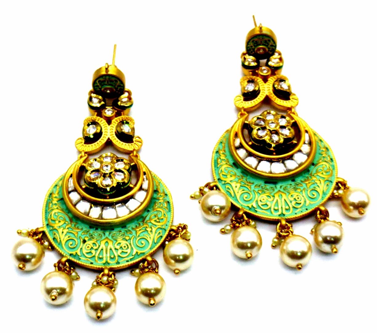 Jewelshingar Jewellery Gold Plating Pista Colour Dangle & Drop Earrings For Women ( 50026-dce )