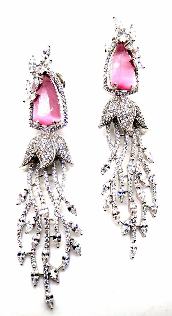 Jewelshingar Jewellery Rhodium Plating Pink Colour Dangle & Drop Earrings For Women ( 50209-ead )
