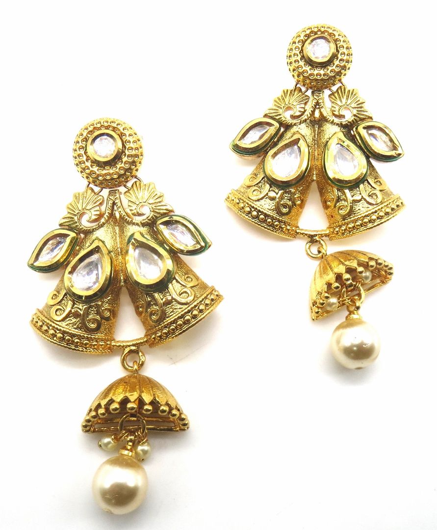 Jewelshingar Jewellery Antique Plating Clear Colour Jhumki Earrings For Women ( 50225-acej )