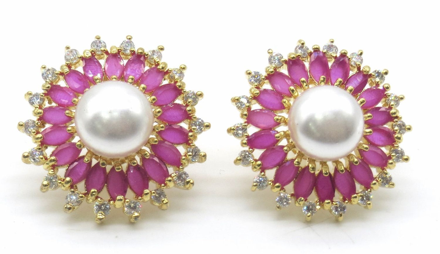 Jewelshingar Jewellery Gold Silver Plating Ruby Colour Stud Earrings For Women ( 50281-eads )