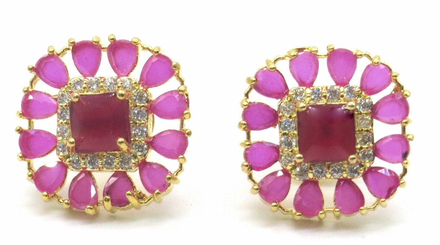 Jewelshingar Jewellery Gold Plating Ruby Colour Stud Earrings For Women ( 50335-eads )