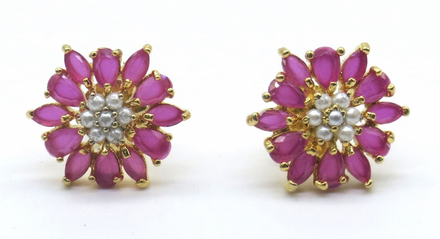 Jewelshingar Jewellery Gold Plating Ruby Colour Stud Earrings For Women ( 50347-eads )