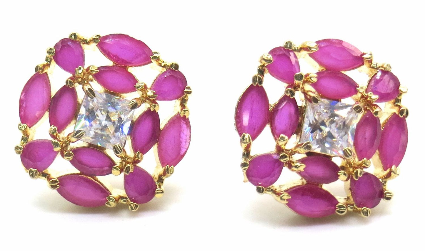 Jewelshingar Jewellery Gold Plating Ruby Colour Stud Earrings For Women ( 50358-eads )