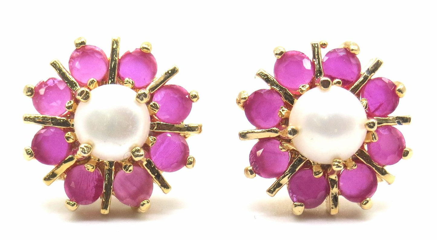 Jewelshingar Jewellery Gold Plating Ruby Colour Stud Earrings For Women ( 50405-eads )