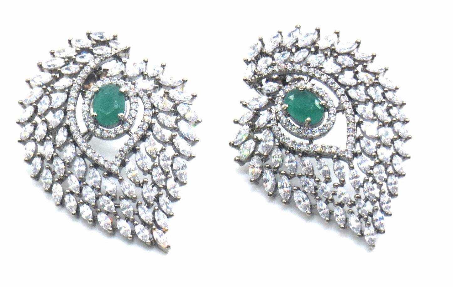 Jewelshingar Jewellery Rhodium Plating Green Colour Dangle & Drop Earrings For Women ( 50442-ead )