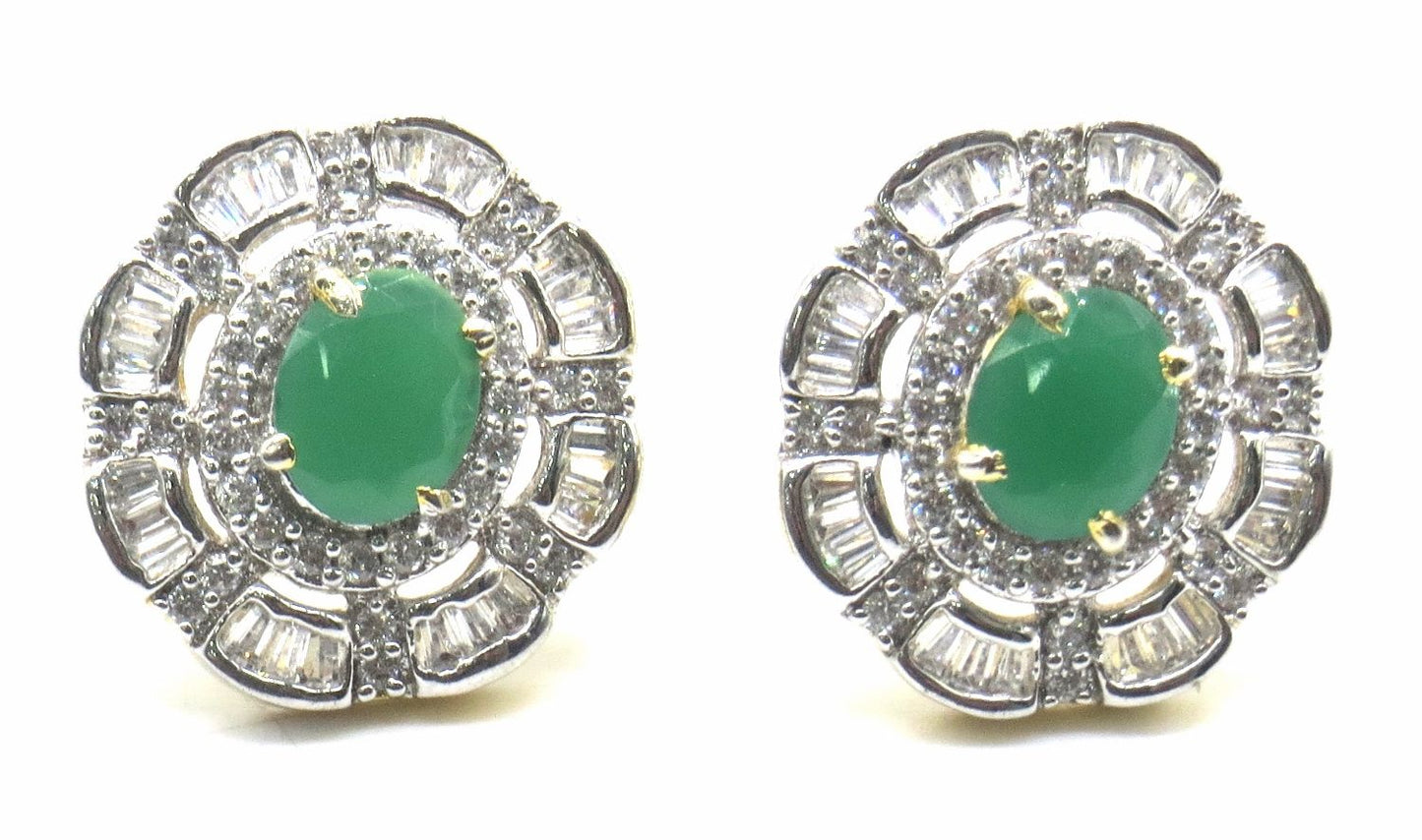 Jewelshingar Jewellery Gold Silver Plating Green Colour Stud Earrings For Women ( 50458-eads )