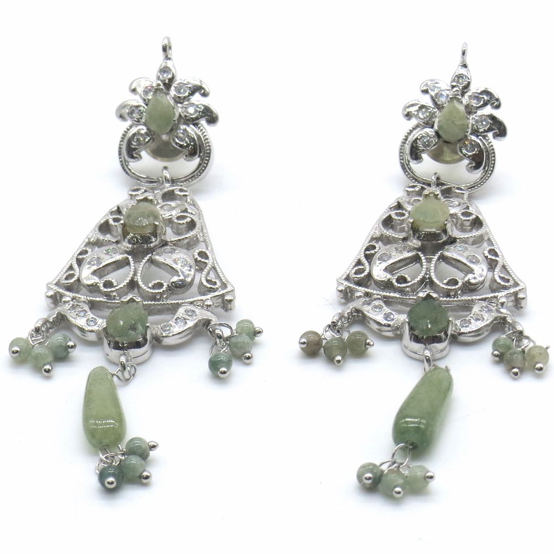 Jewelshingar Jewellery Rhodium Plating Green Colour Dangle & Drop Earrings For Women ( 50478-ead )