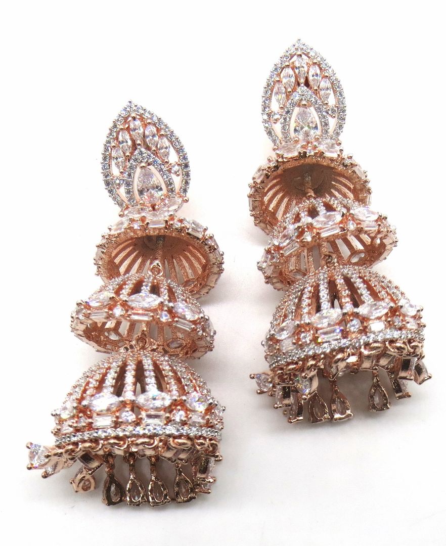 Jewelshingar Jewellery Rose Gold Plating Clear Colour Jhumki Earrings For Women ( 50491-eadj )