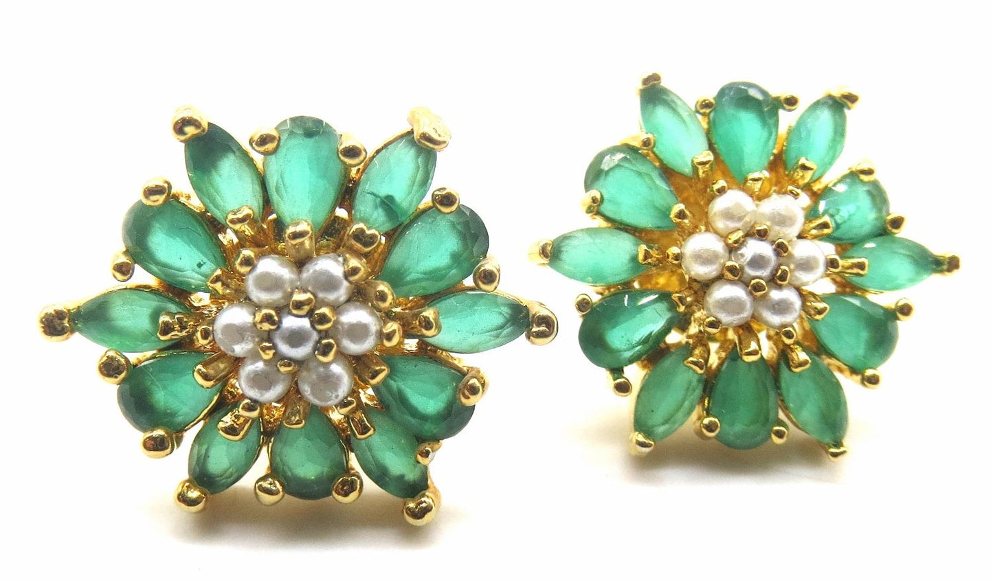 Jewelshingar Jewellery Gold Plating Green Colour Stud Earrings For Women ( 50572-eads )