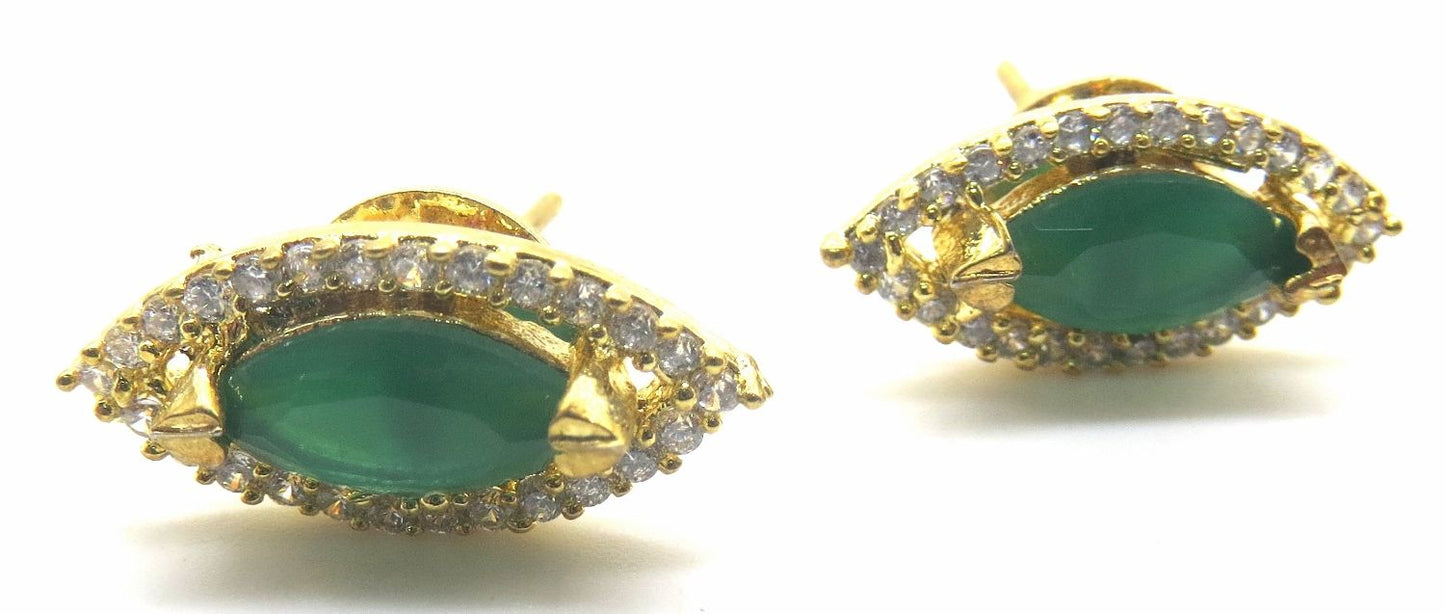 Jewelshingar Jewellery Gold Silver Plating Green Colour Stud Earrings For Women ( 50577-eads )
