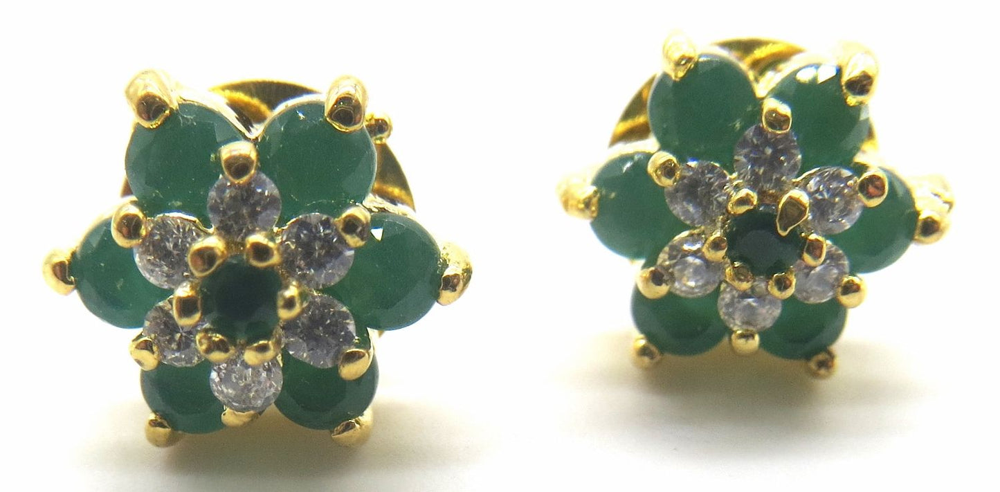 Jewelshingar Jewellery Gold Silver Plating Green Colour Stud Earrings For Women ( 50592-eads )