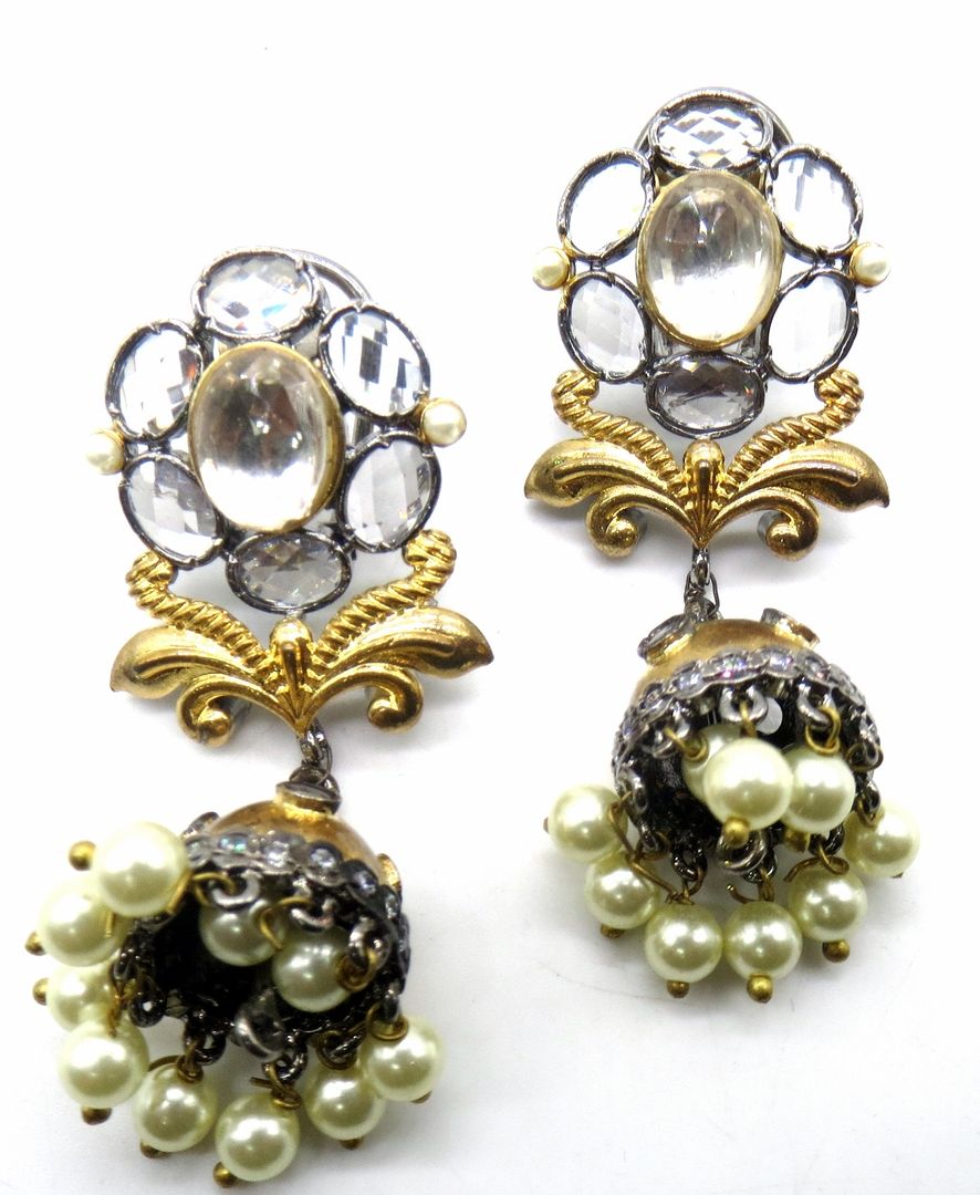 Jewelshingar Jewellery Victorian Plating Clear Colour Jhumki Earrings For Women ( 50658-eadj )
