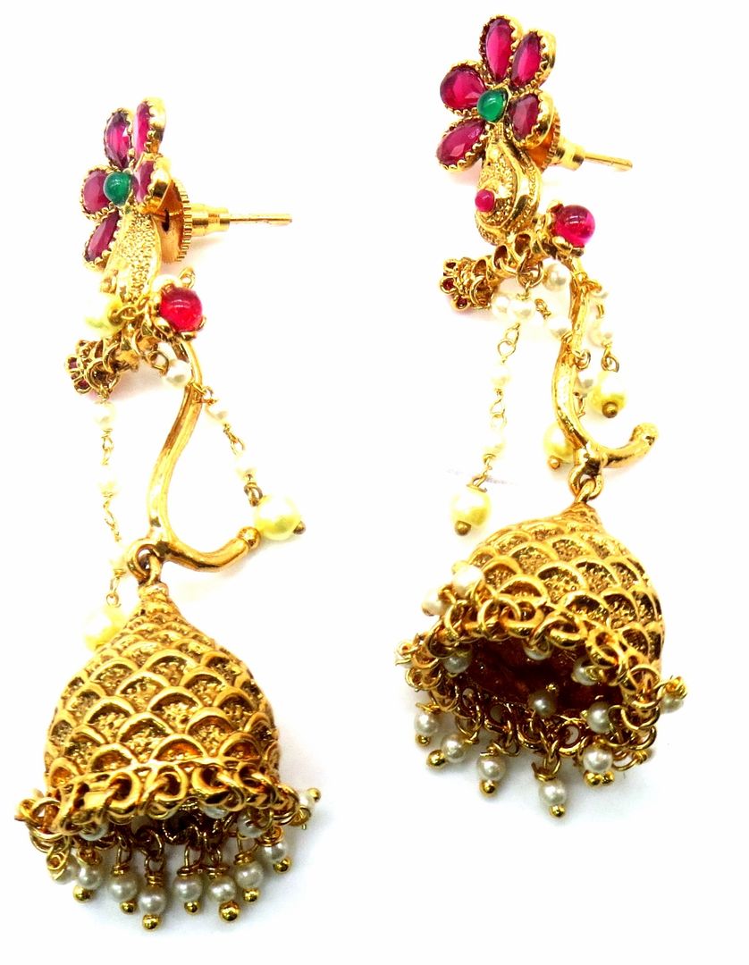Jewelshingar Jewellery Gold Plating Ruby Colour Jhumki Earrings For Women ( 50679-pj )