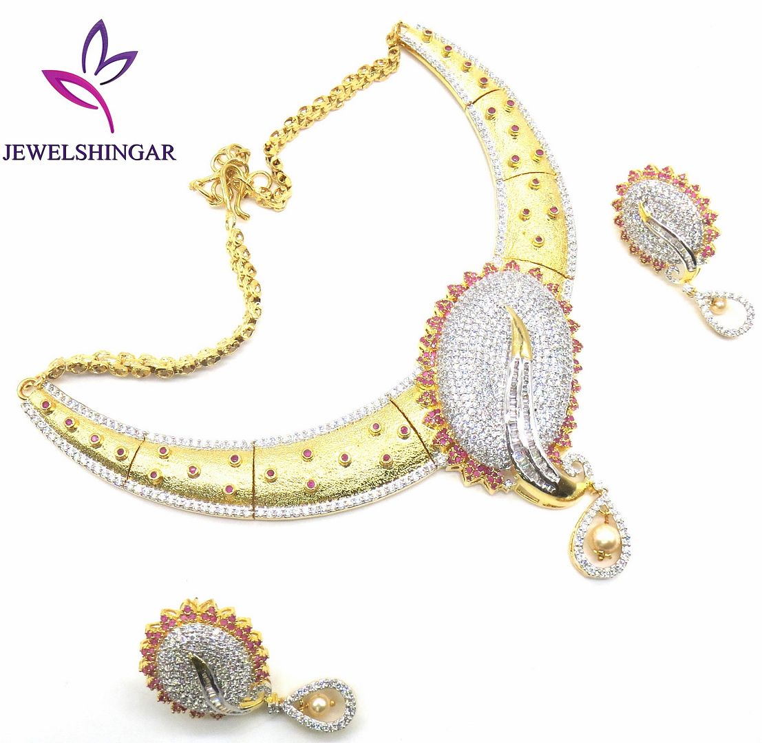 Jewelshingar Jewellery White Gold Plated Colour Ruby Necklace Set For Women ( 50985NAD )