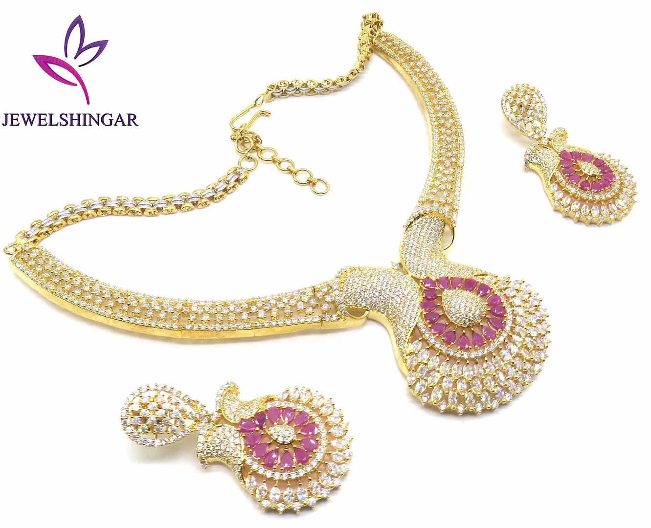 Jewelshingar Jewellery Gold Plated Colour Ruby Necklace Set For Women ( 50990NAD )
