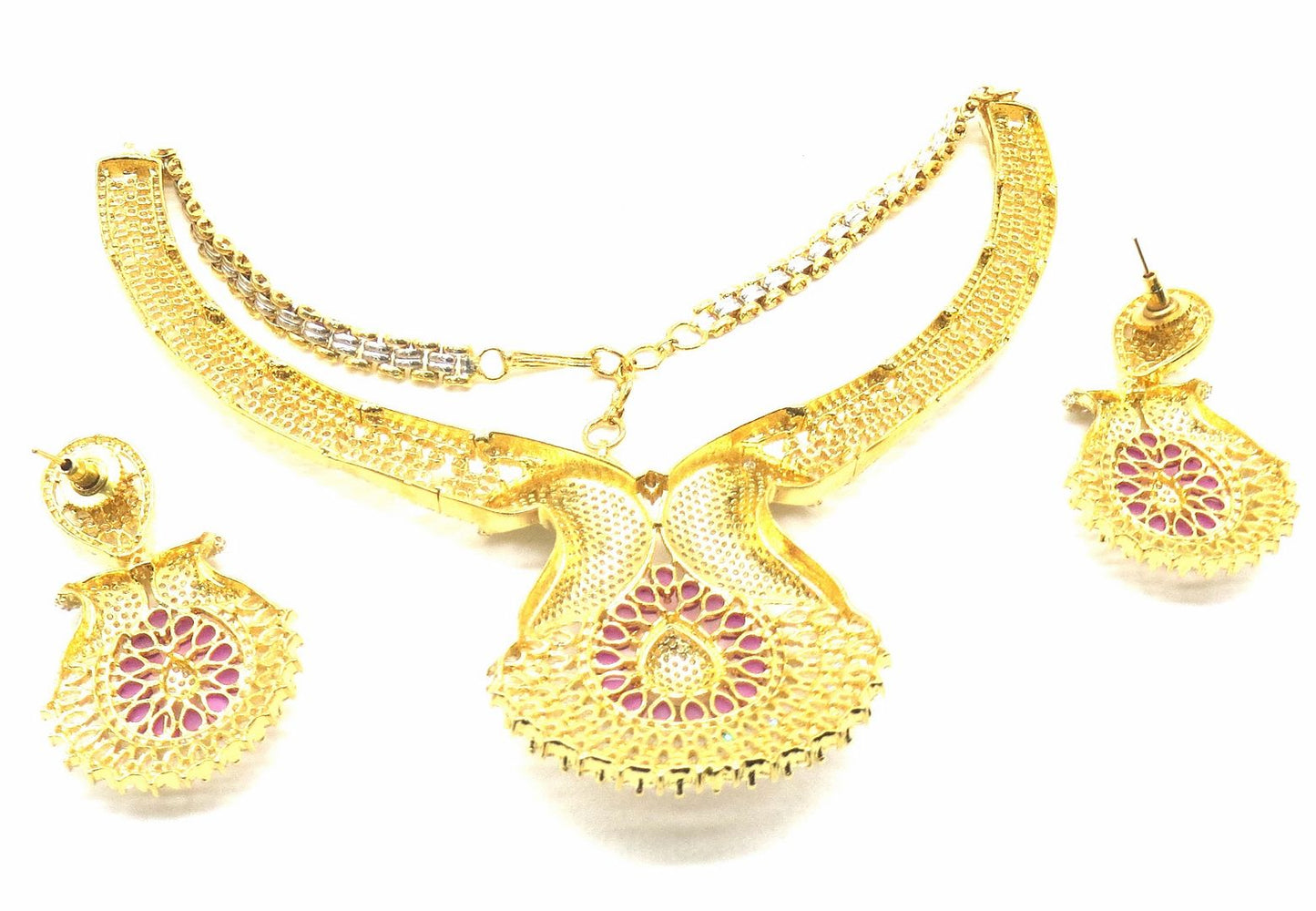 Jewelshingar Jewellery Gold Plated Colour Ruby Necklace Set For Women ( 50990NAD )