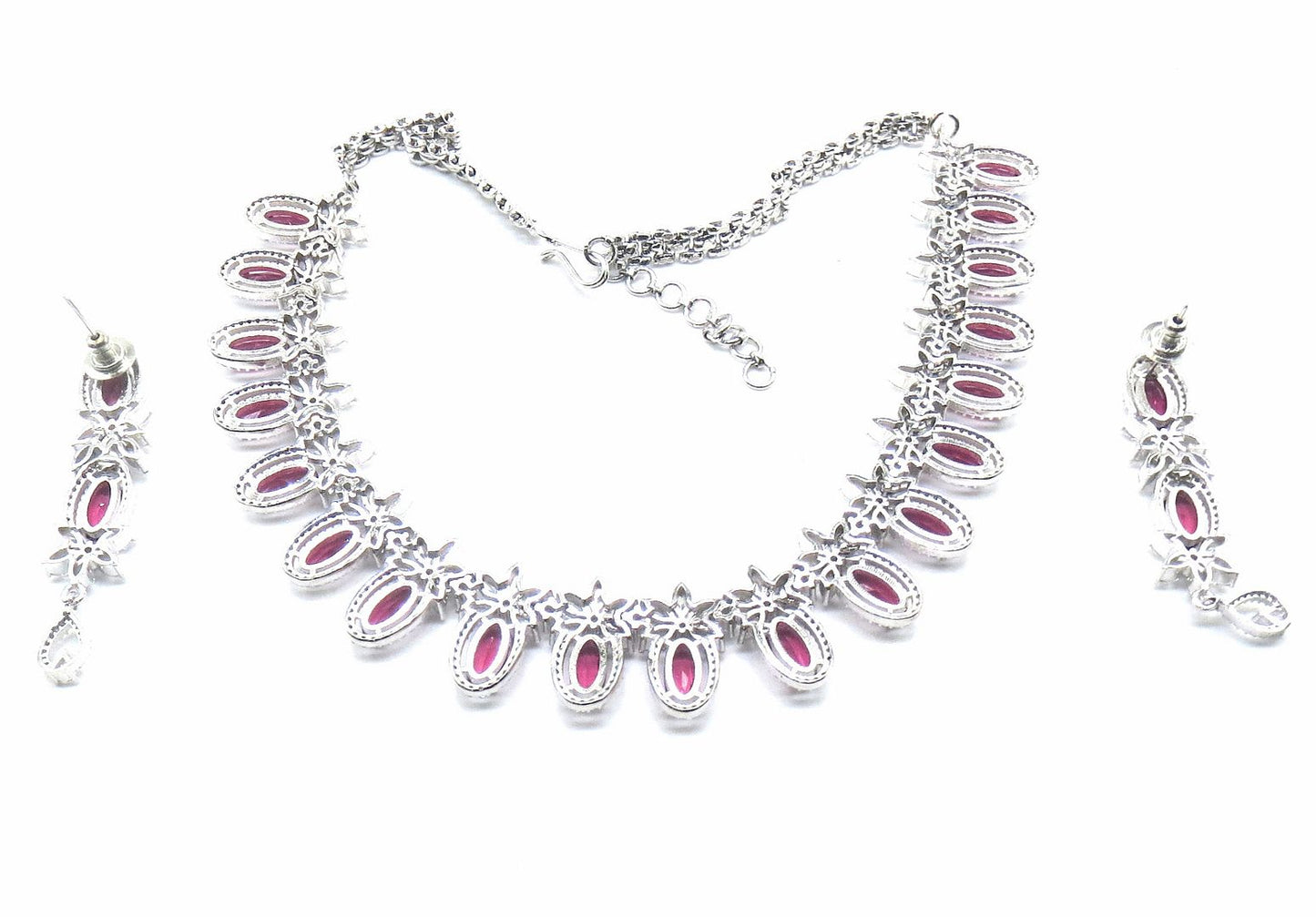 Jewelshingar Jewellery Rhodium Plated Colour Ruby Necklace Set For Women ( 50998NAD )