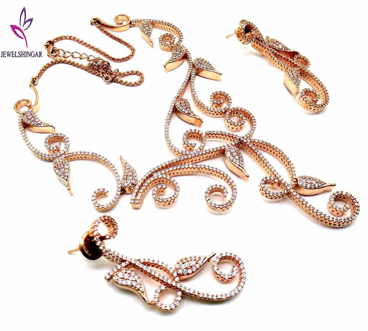 Jewelshingar Jewellery Rose gold Plated Colour Clear Necklace Set For Women ( 51399NAD )