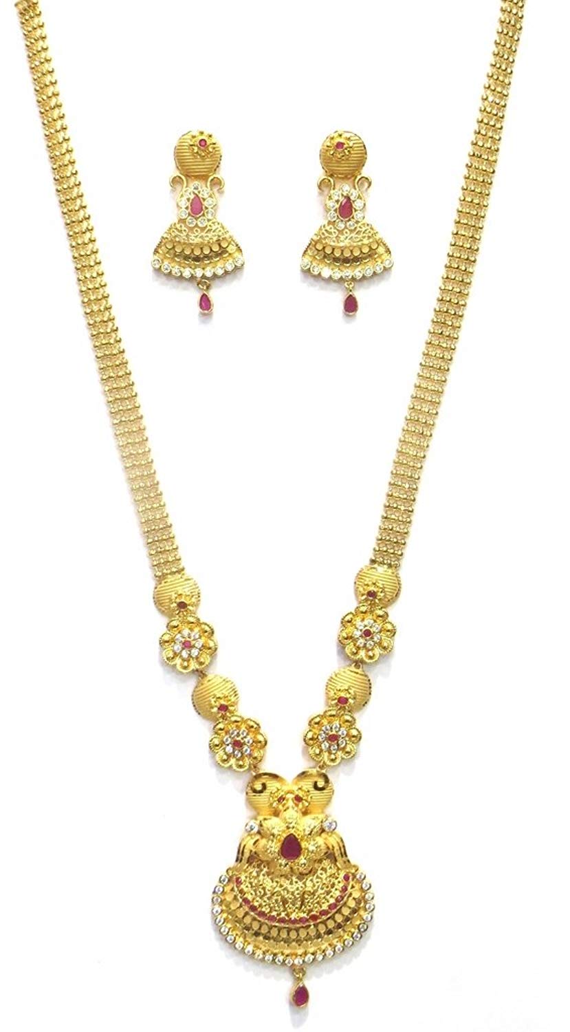 Jewelshingar Jewellery Bandhel Gold Plated Colour Gold Long Necklaces For Women (42957-rh-g-ruby)