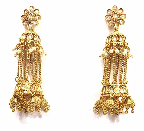Jewelshingar Jewellery Polki Kundan Jhumki Earrings For Women ( 41617-pe-jhumki )