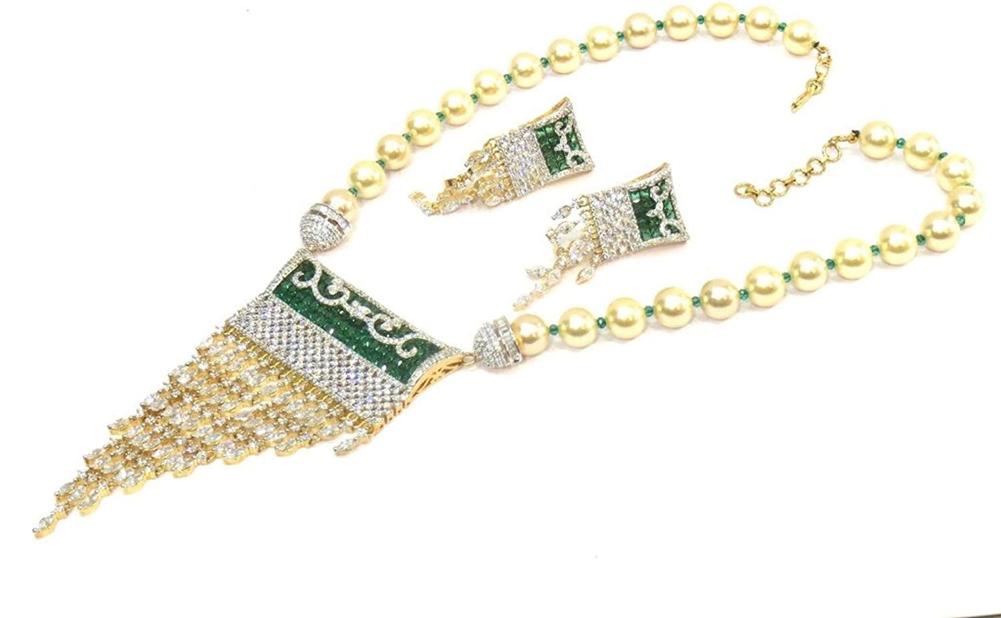 Jewelshingar Jewellery American Diamond Necklace Set For Girls ( 17423-nad-green )