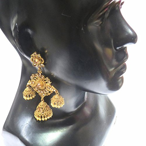 Jewelshingar Jewellery Polki Kundan Jhumki Earrings For Women ( 41605-pe-jhumki )