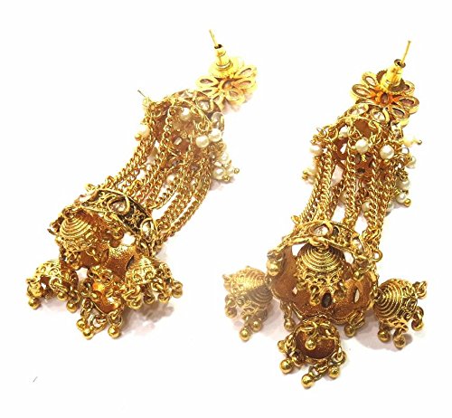 Jewelshingar Jewellery Polki Kundan Jhumki Earrings For Women ( 41617-pe-jhumki )