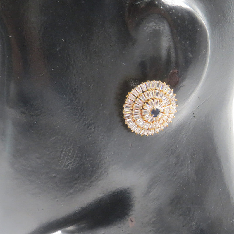 Jewelshingar Jewellery American Diamond Gold Plated Blue Colour Stud Earrings For Women ( 52491GJT )
