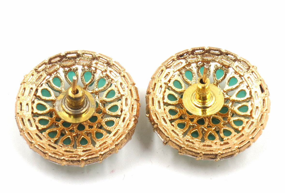 Jewelshingar Jewellery American Diamond Gold Plated Green Colour Stud Earrings For Women ( 52507GJT )