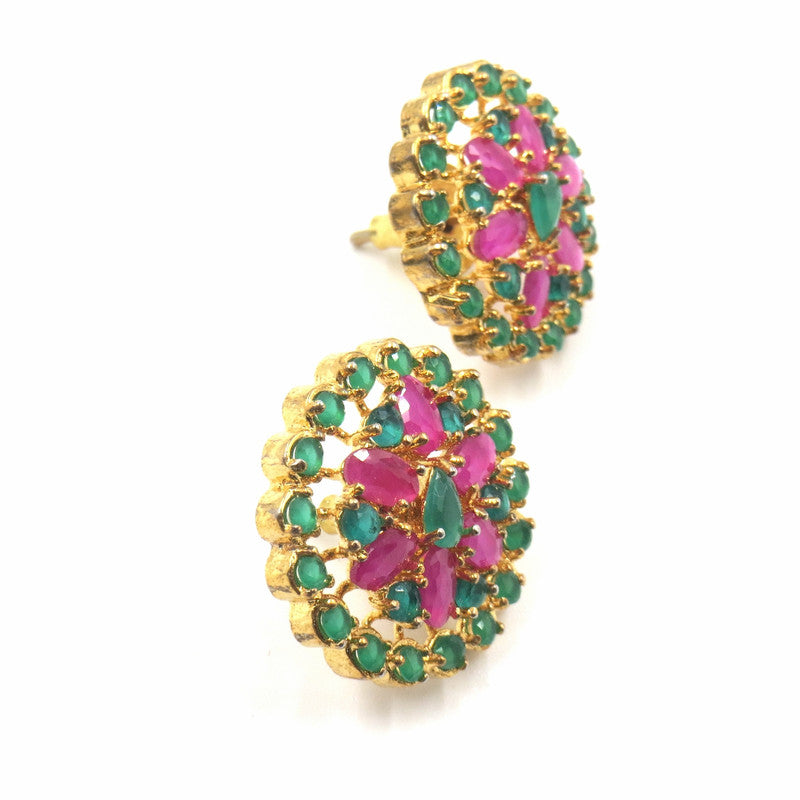 Jewelshingar Jewellery American Diamond Gold Plated Multi Colour Stud Earrings For Women ( 52539GJT )