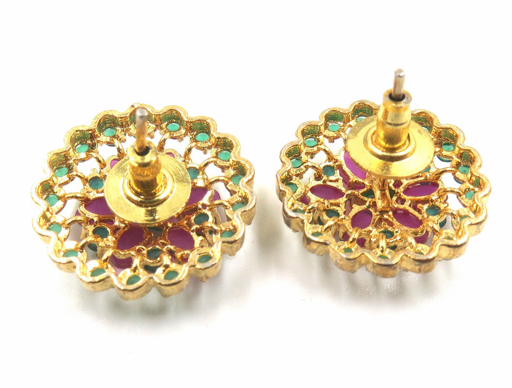 Jewelshingar Jewellery American Diamond Gold Plated Multi Colour Stud Earrings For Women ( 52539GJT )