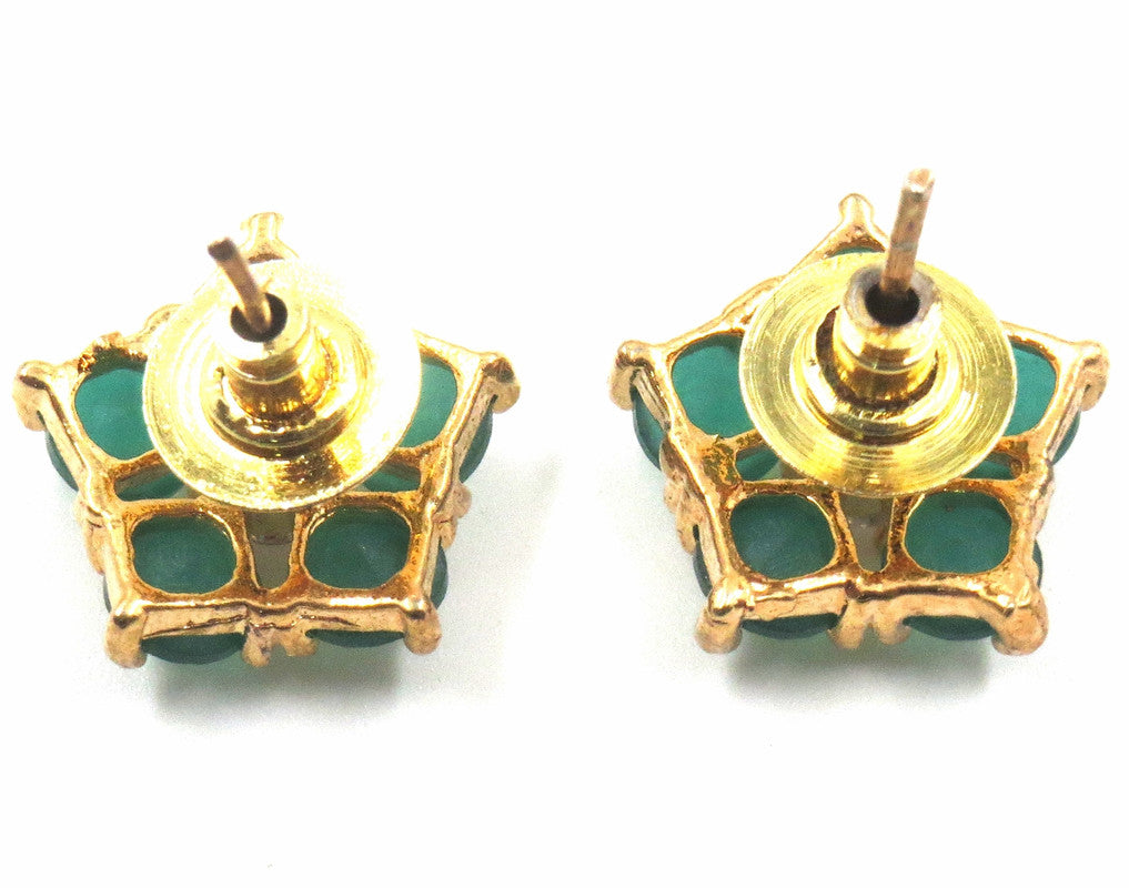 Jewelshingar Jewellery American Diamond Gold Plated Green Colour Stud Earrings For Women ( 52575GJT )