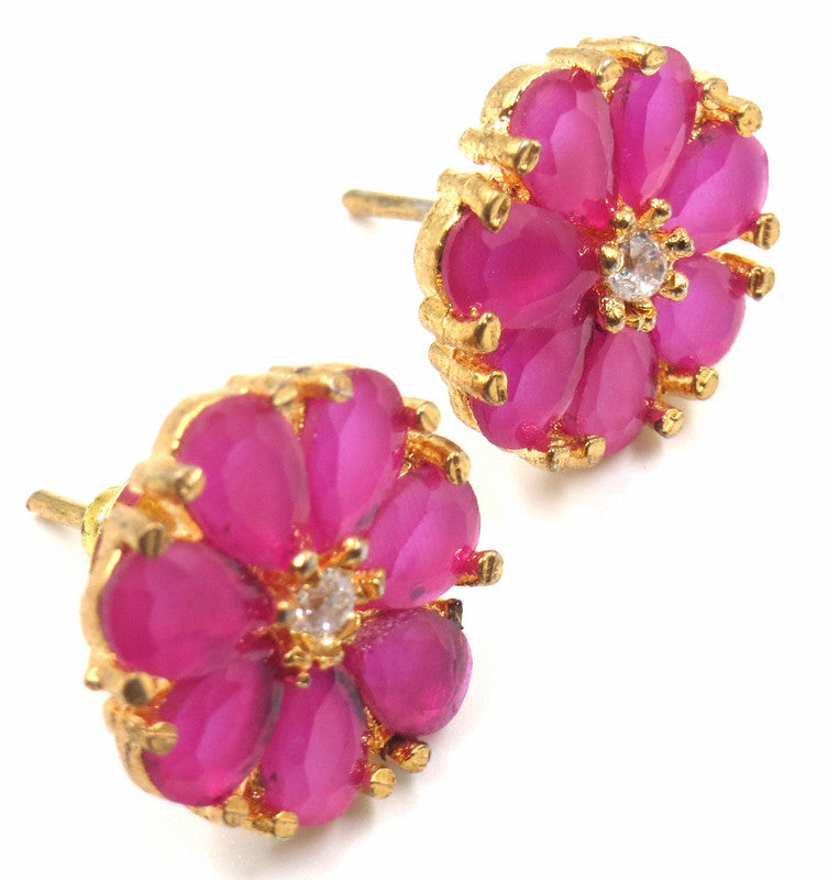Jewelshingar Jewellery American Diamond Gold Plated Ruby Colour Stud Earrings For Women ( 52583GJT )