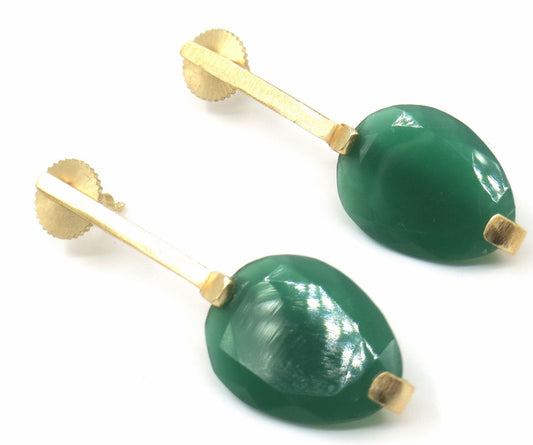Jewelshingar Jewellery Fine Semi Precious Green Onyx Earrings For Women ( 53271URVI )