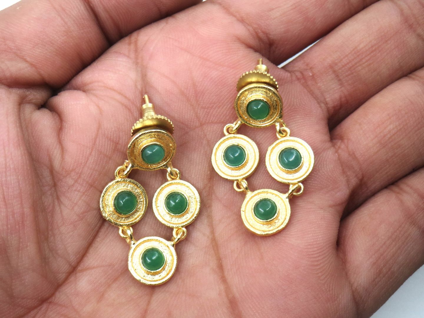 Jewelshingar Jewellery Fine Semi Precious Green Onyx Earrings For Women ( 53278URVI )
